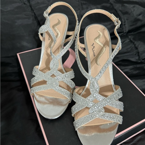 Nina pre owned Strap Silver Wedge Heels With Gems sku 16​ - Picture 3 of 9
